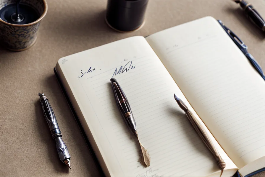 Close-up of a woman writing manifestation scripts in a notebook on a wooden desk.