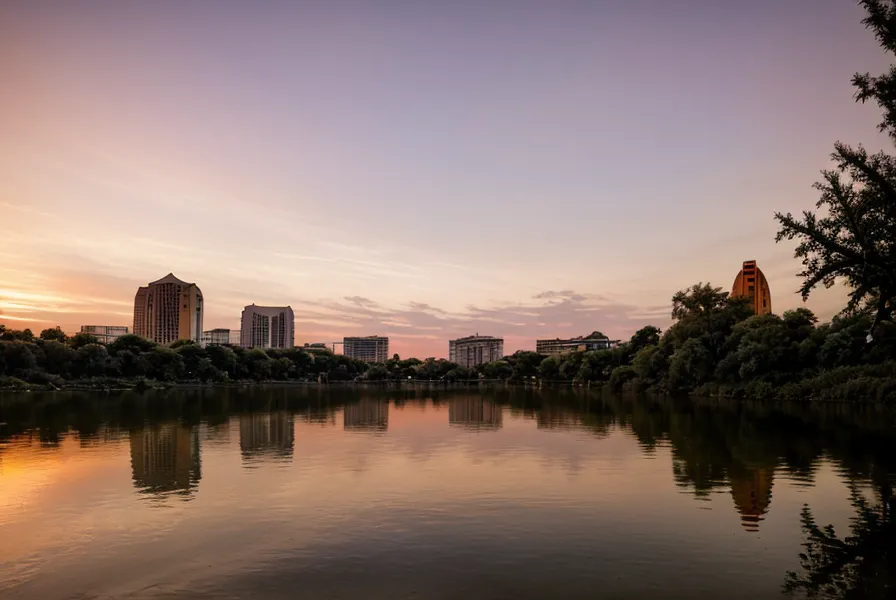 Sunset view of Lady Bird Lake trail in Austin